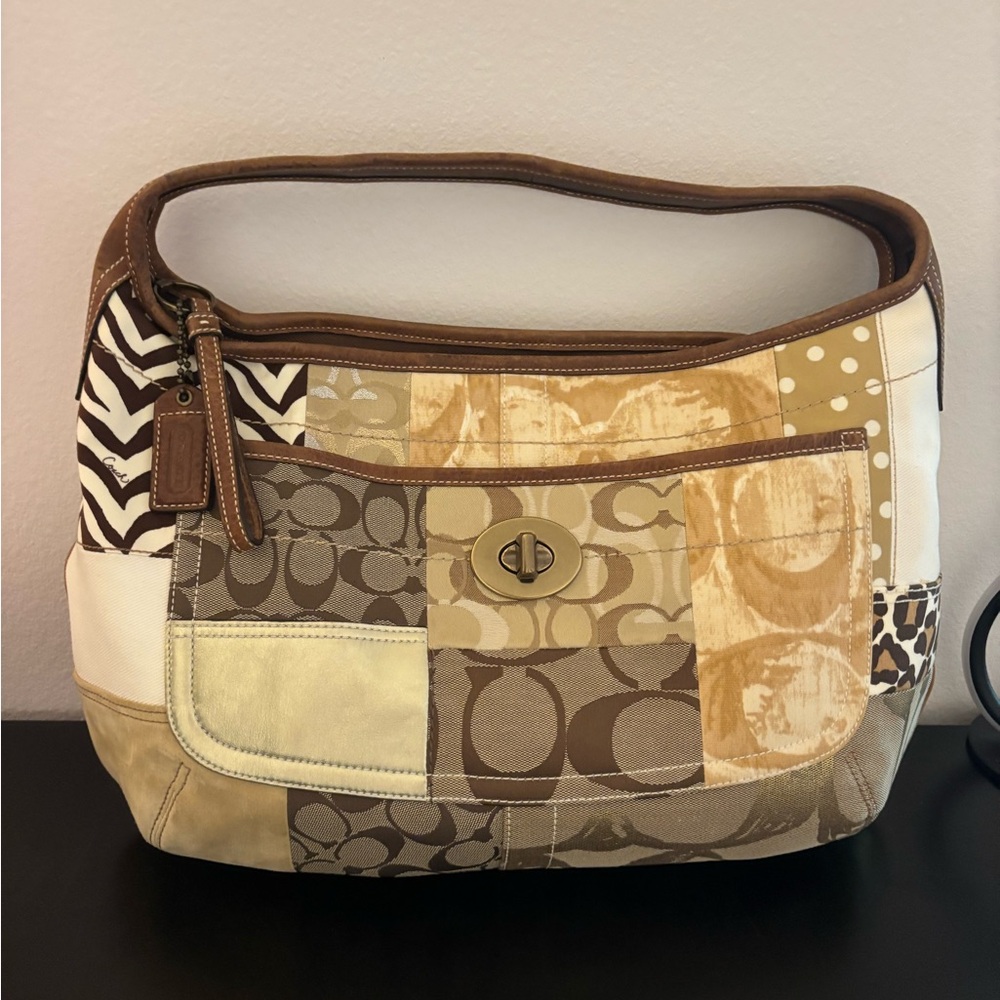 SOLD

Coach Ergo Turnlock Patchwork Shoulder Bag in Cream, Brown, and Tan